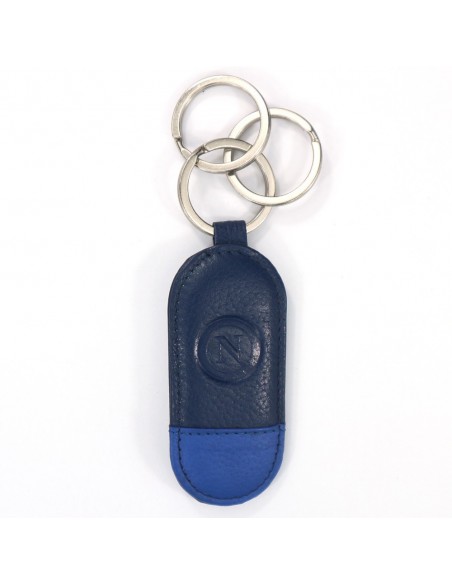 KEYCHAIN ROUND THREE RINGS LOGO SSC NAPOLI LEATHER