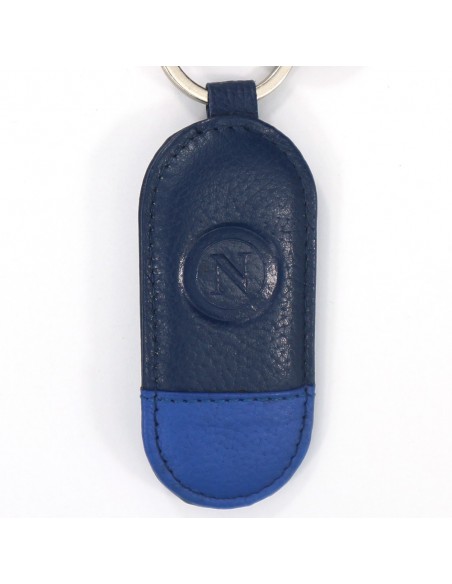 KEYCHAIN ROUND THREE RINGS LOGO SSC NAPOLI LEATHER