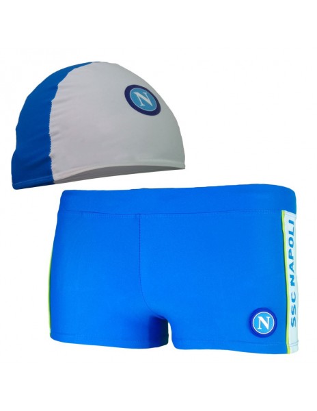 SSC NAPOLI SWIMSUIT AND CAP LIGHT BLUE KID