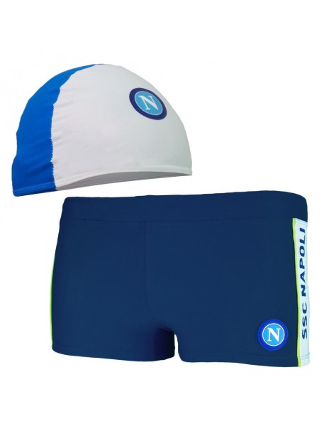 SSC NAPOLI SWIMSUIT AND CAP BLUE KID