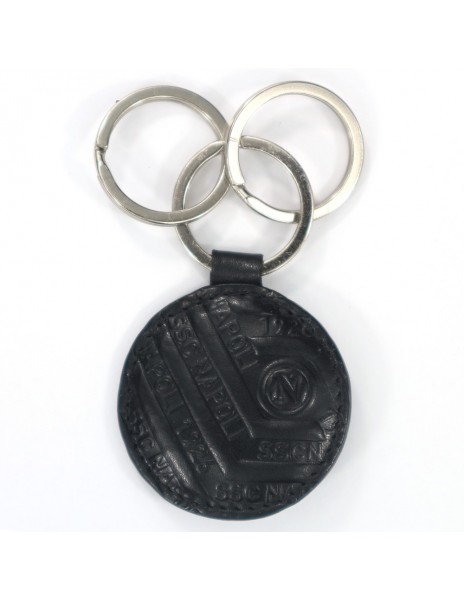 KEYCHAIN ROUND THREE RINGS IN SSC NAPOLI BLACK LEATHER