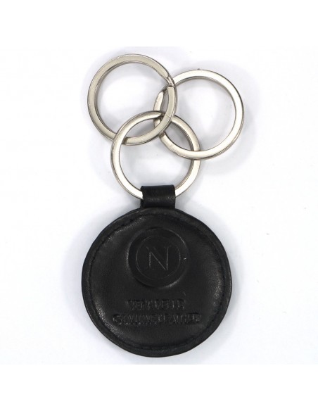 KEYCHAIN ROUND THREE RINGS IN SSC NAPOLI BLACK LEATHER