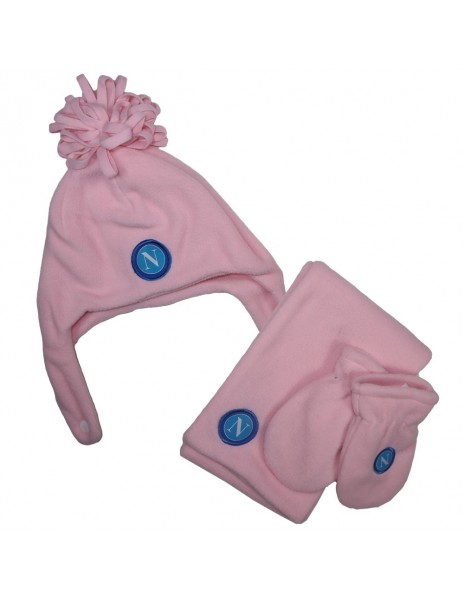 SET CAPPELLINO SCIARPA GUANTI PILE ROSA SSC NAPOLI