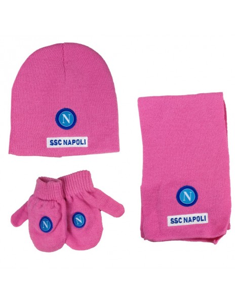 SET CAPPELLINO SCIARPA GUANTI ROSA SSC NAPOLI