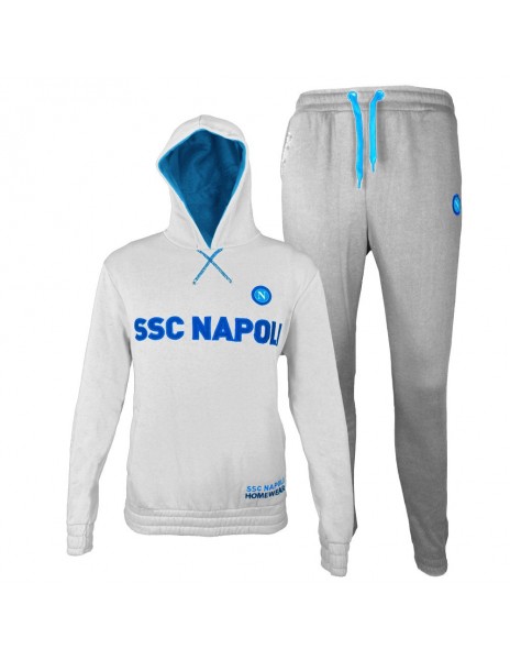 TUTA FELPATA BIANCO CON CAPPUCCIO BAMBINO HOMEWEAR SSC NAPOLI