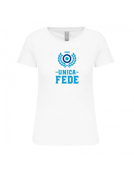 One woman white T-shirt faith