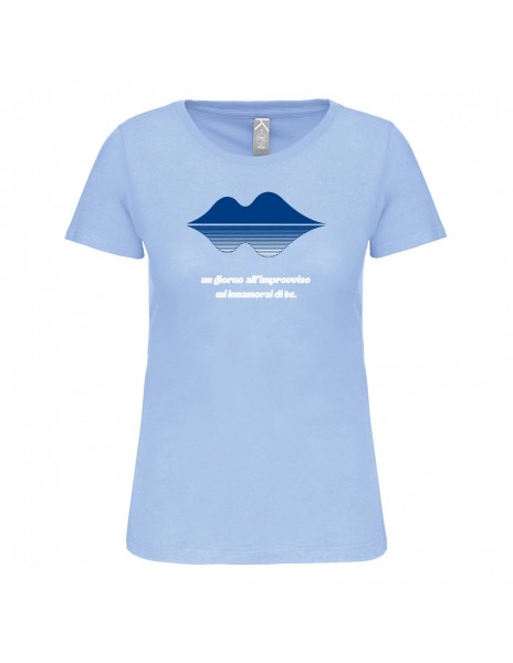 Women's blue T-shirt one day suddenly